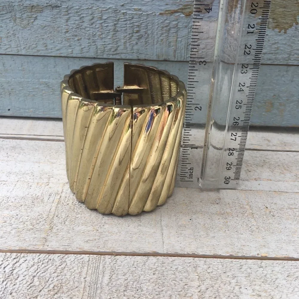 Goldtone Ribbed Wide Cuff Bracelet 3/$20